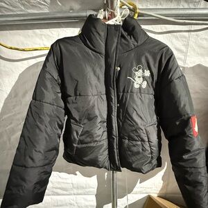 Black Disney Mickey Mouse Puffer Jacket with